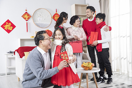 春节团圆新年家庭发红包背景