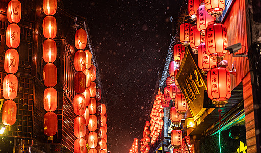 中国风雪红灯笼背景