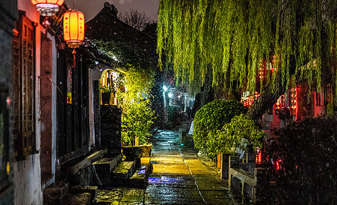 雪夜西塘背景图片