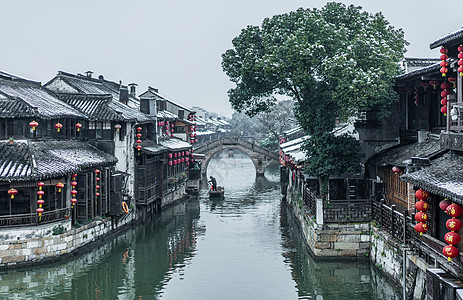 西塘雪景背景图片