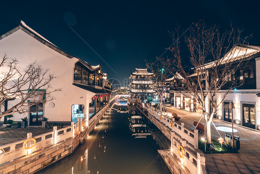 西塘古镇越里夜景图片