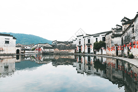 黄山水墨徽州宏村月沼湖背景