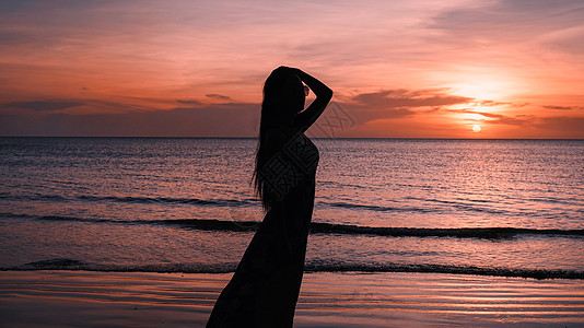 马来西亚最美夕阳美女背影背景