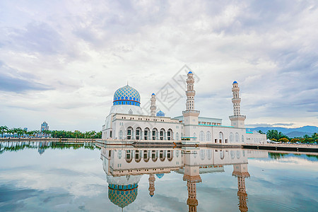 蓝色画册马来西亚沙巴水上清真寺背景