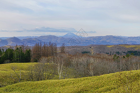 日本秋之韵日本北海道山地田野风光背景