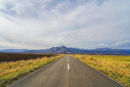 日本秋之韵日本北海道山地田野风光背景