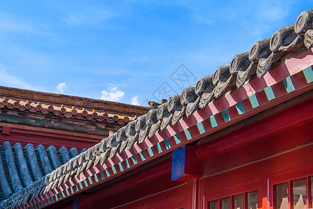故宫屋檐蓝天下的北京鼓楼屋檐高清图片