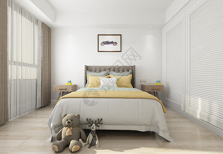 简约家居儿童房卧室室内设计效果图背景