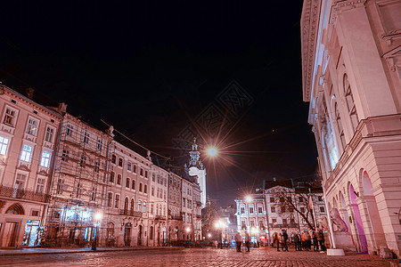 世界遗产利沃夫夜景背景图片