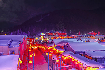 中国雪乡红灯笼中国雪乡夜景背景