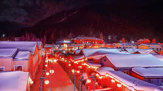 中国雪乡红灯笼中国雪乡夜景背景