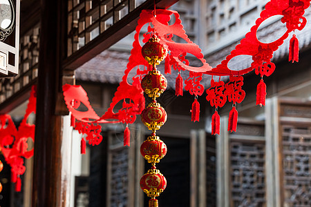 古代建筑春节喜庆的装饰背景