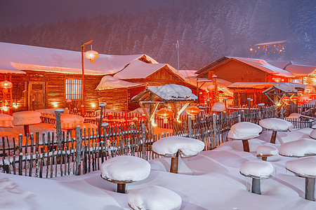 东北山村雪乡夜景背景