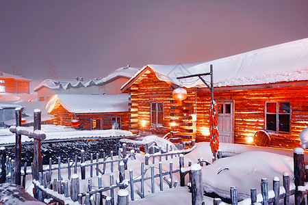 雪中家园雪乡夜景背景