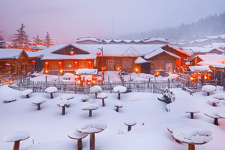 雪中家园雪乡夜景背景