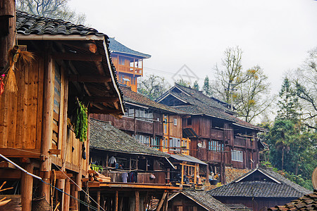 田园木屋贵州岜沙苗寨背景