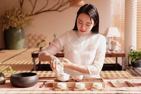 中国风美女女性茶艺背景