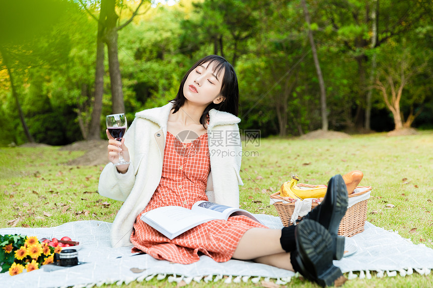 文艺女性野餐图片