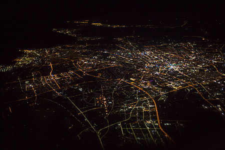 上海城市上空夜景飞机视角背景