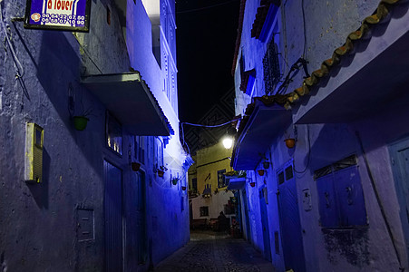 摩洛哥蓝色小镇舍夫沙万夜景图片