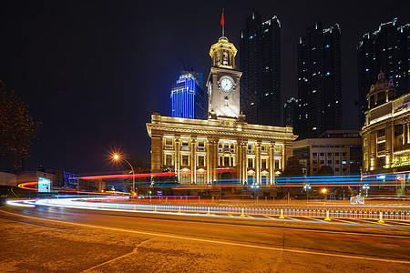 节日亮灯的武汉关夜景老建筑高清图片素材