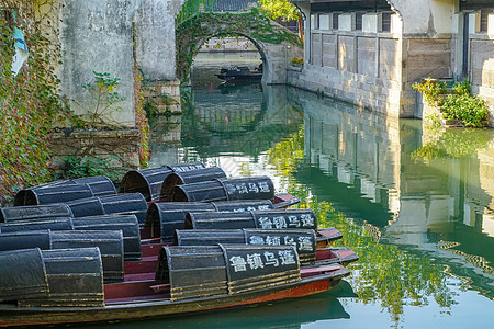 水镇浙江绍兴鲁镇景区乌篷船背景