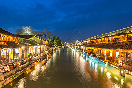 江南古镇乌镇夜景背景图片