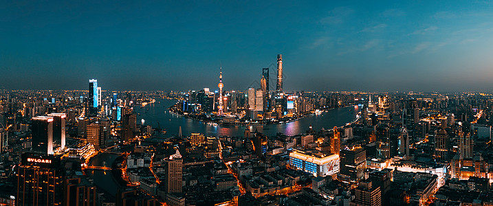 全景城市航拍上海夜色全景背景