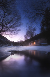 星空背景图星空下的小屋背景