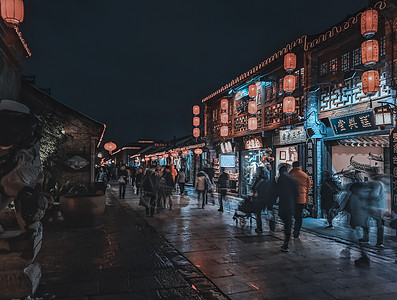 水墨古镇扬州东关街夜景背景