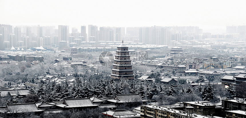 西安大雁塔雪景全景图片