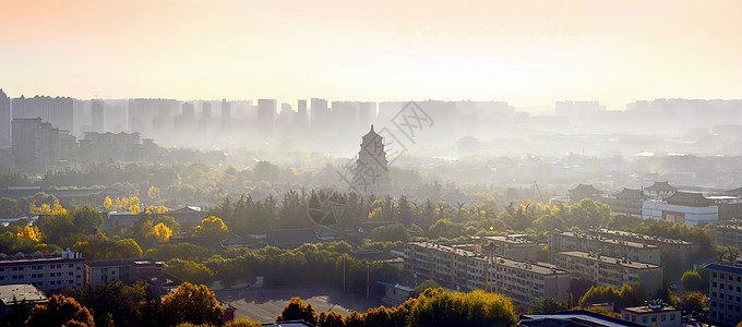 西安日出西安大雁塔全景图背景