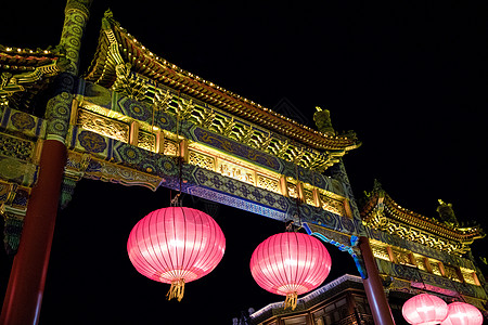 别墅夜景正阳门中式建筑背景