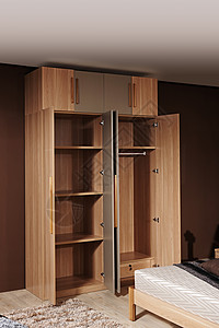 简易衣柜打开的木质衣柜背景
