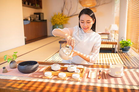 客服美女古装女生倒茶形象背景