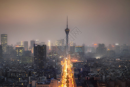 夜景车辆成都市武侯区夜景电视塔背景