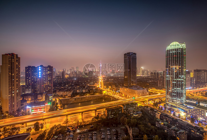 成都市武侯区夜晚全景图片