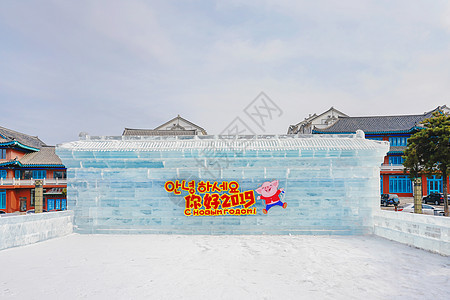 延边州2019猪年冰雕图片