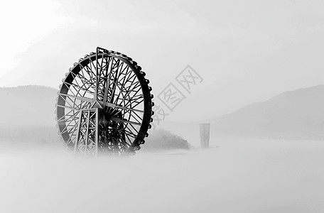 棠梨湖风景海市蜃楼城市风格的平流雾背景