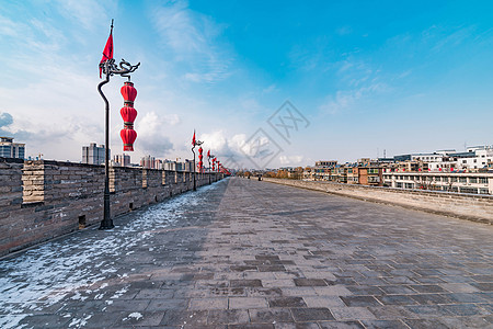 西安城墙雪景高清图片
