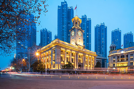 武汉江汉关夜景武汉地标建筑江汉关夜景背景