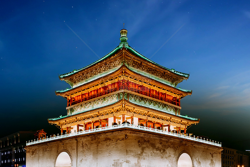 西安夜景古建筑图片