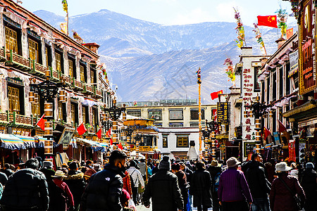 西藏民居西藏拉萨八廓街人群背景