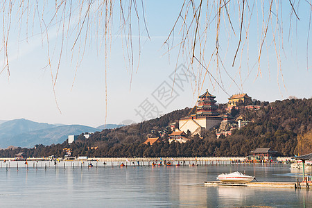 北京颐和园冬季风景背景图片