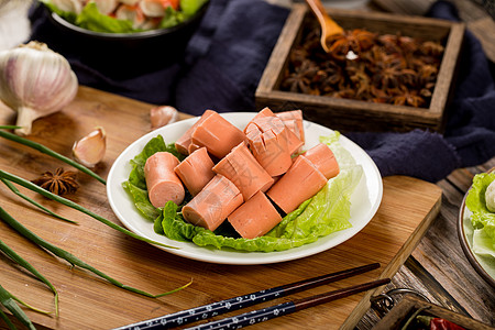 火锅食材小热狗火锅配菜食材开花肠背景