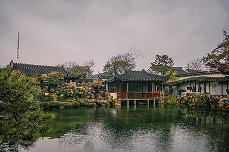 中式传统花园苏州园林网师园背景