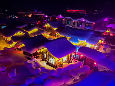 童话雪乡东北雪乡夜景背景