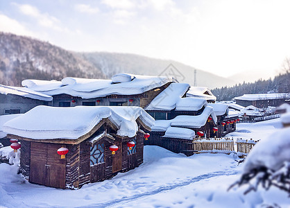 张家界雪景东北雪乡小木屋背景