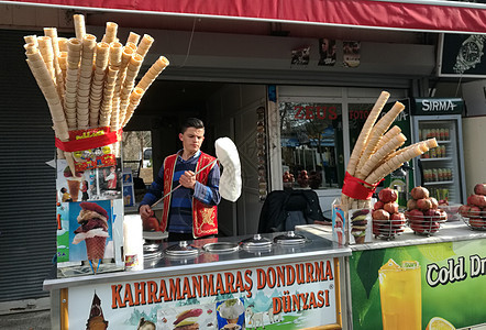 土耳其旅游当地的冰淇淋（该图片未获得人物肖像权， 不建议商用）背景图片