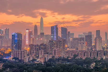 夕阳晚霞下的深圳城市夜景图片素材